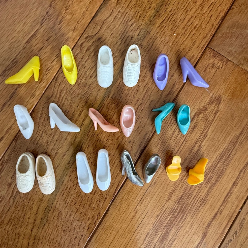 Vintage Barbie Shoe Lot Mixed Heels Sneakers Sandals White Pink Silver Purple